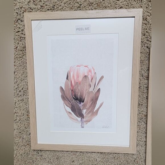Framed Floral Wall Art Set of 2 – Pink Protea flowers with beige wood frames - Picture 6 of 10